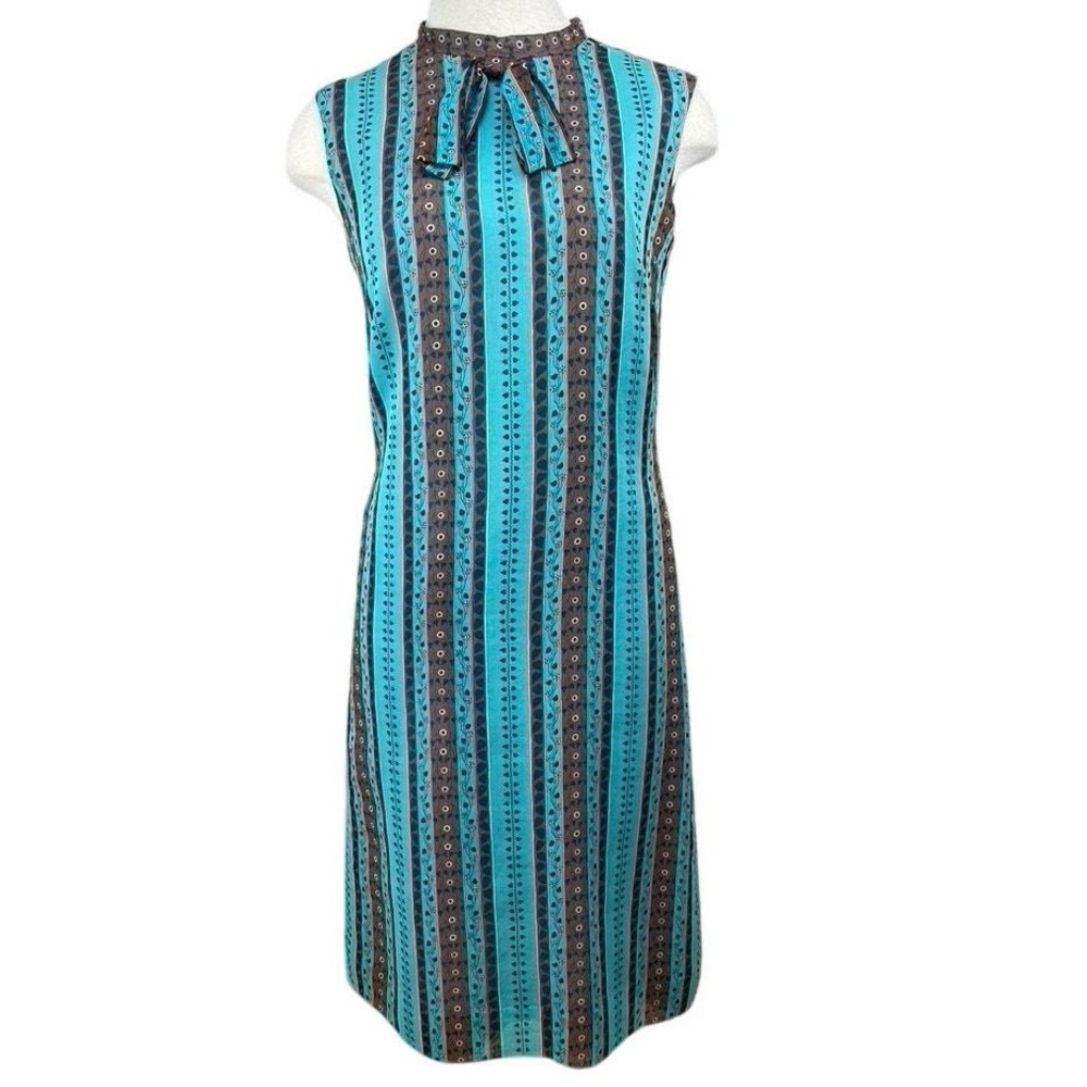 Vintage 60s DORVILLE Womens (14) Blue‎ Shift Dress Midi Bow Office Siren_Flaw